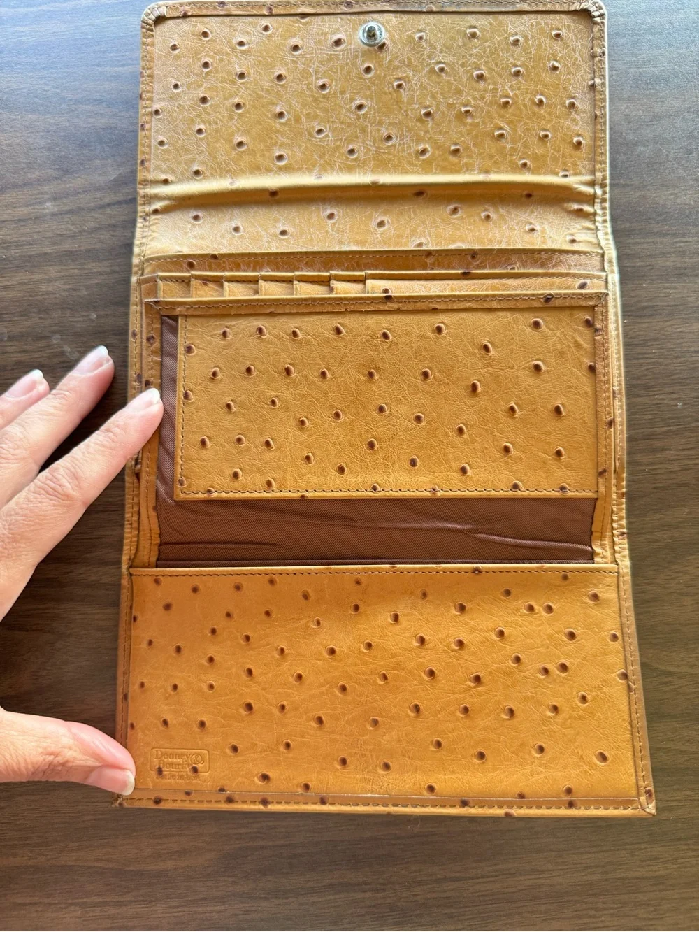 Dooney & Bourke Mustard Ostrich-Embossed Flap Wallet